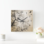 デザイン24のセピア色 スクエア壁時計 (ホーム)