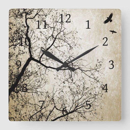 デザイン24のセピア色 スクエア壁時計 (正面)