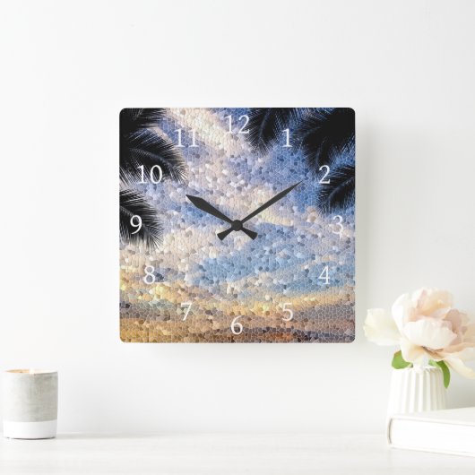 デザイン28モザイクブルー スクエア壁時計 (ホーム)