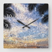 デザイン28モザイクブルー スクエア壁時計 (正面)