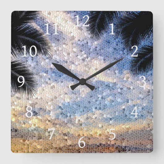 デザイン28モザイクブルー スクエア壁時計 (正面)