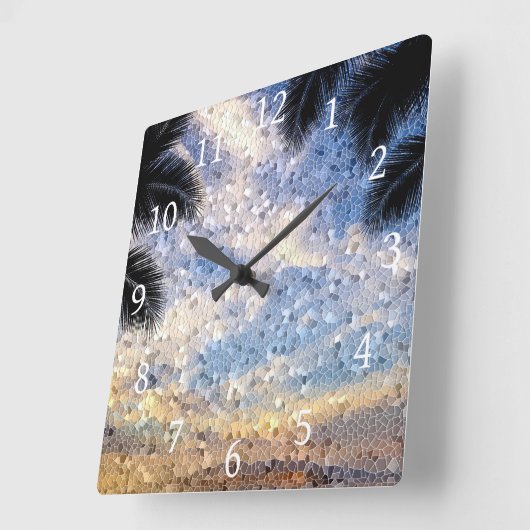 デザイン28モザイクブルー スクエア壁時計 (傾斜)