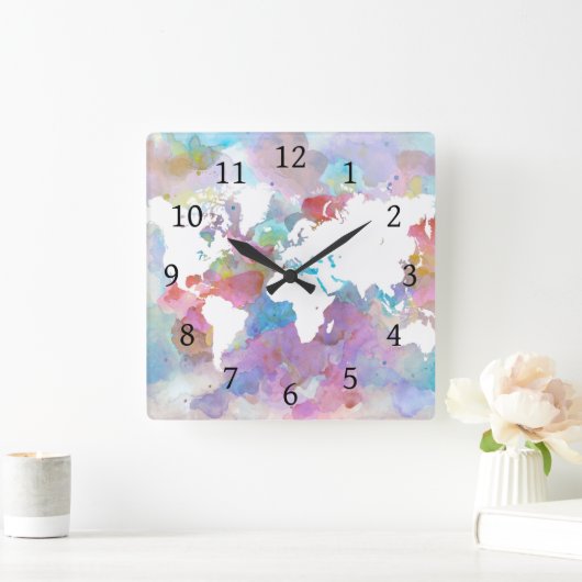 デザイン48の世界地図 スクエア壁時計 (ホーム)