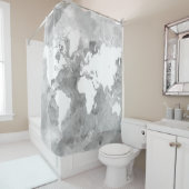 デザイン49の世界地図のグレースケール シャワーカーテン (インサイチュ)