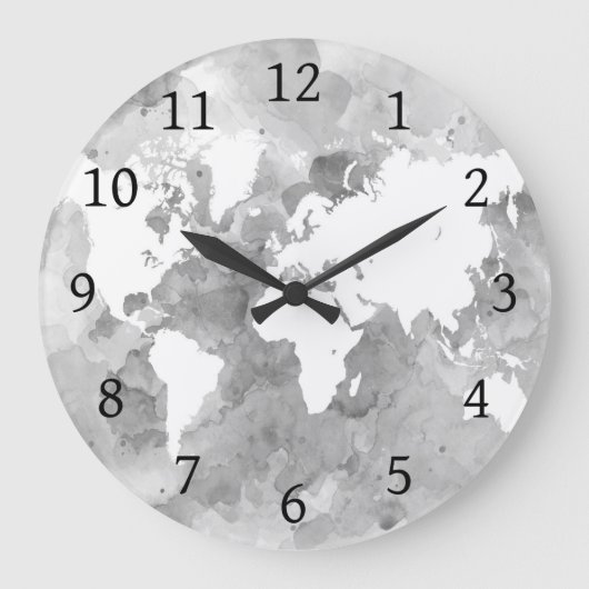デザイン49グレーワールドマップ ラージ壁時計 (正面)