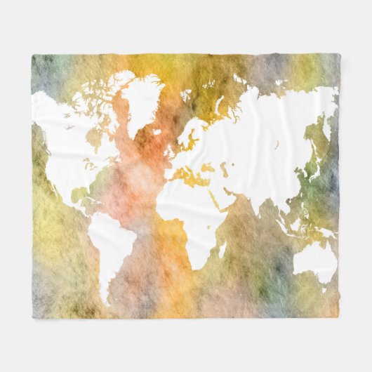 デザイン63ワールドマップオレンジ フリースブランケット (正面(横))