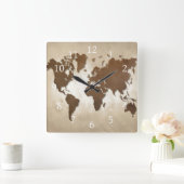 デザイン64世界地図 スクエア壁時計 (ホーム)