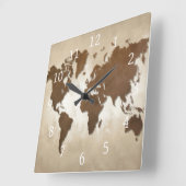 デザイン64世界地図 スクエア壁時計 (傾斜)