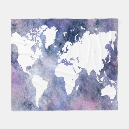デザイン65ブルーワールドマップ フリースブランケット (正面(横))