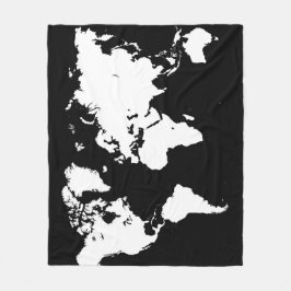 デザイン69白黒世界地図 フリースブランケット
