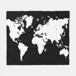 デザイン69白黒世界地図 フリースブランケット