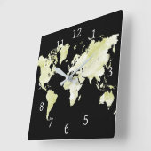 デザイン73ブラックグリーン世界地図 スクエア壁時計 (傾斜)