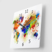 デザイン77の多彩な世界地図 スクエア壁時計 (傾斜)