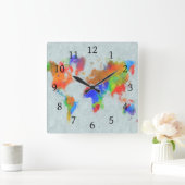 デザイン78世界地図 スクエア壁時計 (ホーム)