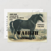 デザインQSL HAM Radio Operator 荷車を引く Horse ポストカード (正面/裏面)