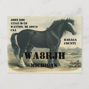 デザインQSL HAM Radio Operator 荷車を引く Horse ポストカード