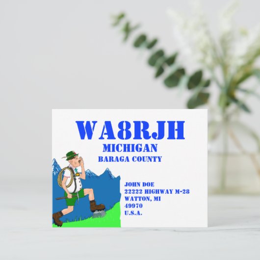 デザインQSL HAM Radio Ops Yodeling Yodeler ポストカード (スタンド正面)