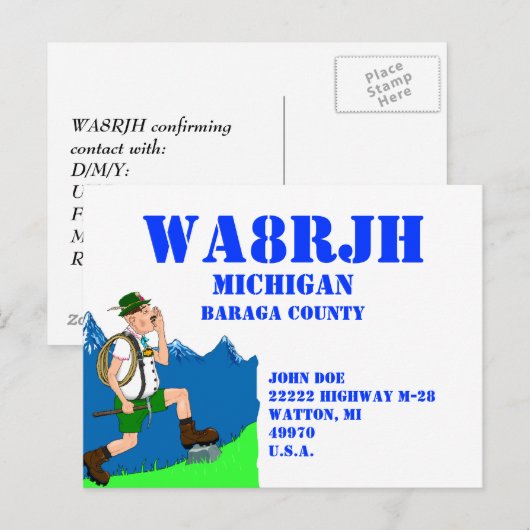 デザインQSL HAM Radio Ops Yodeling Yodeler ポストカード (正面/裏面)