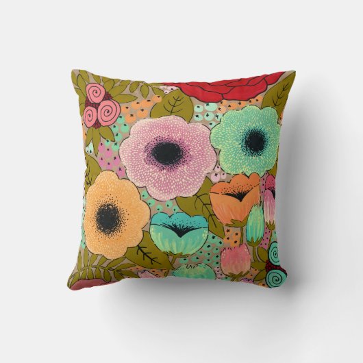 デザイ絵を描ナ絵を描ー・フローラの花の生地 クッション (裏面)