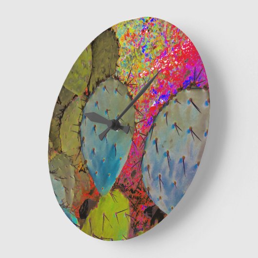 デザーカラフルトサボテン抽象芸術 ラージ壁時計 (傾斜)