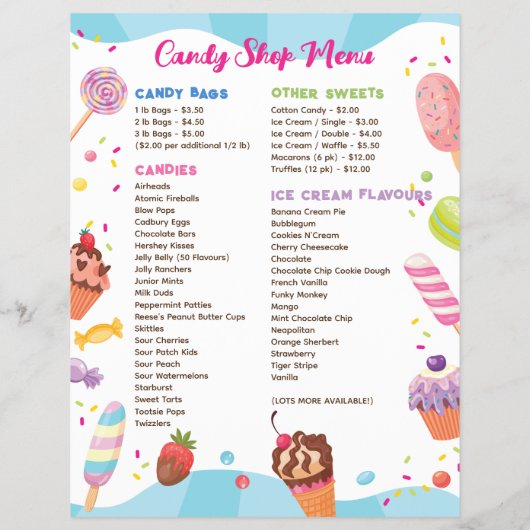 デザートとキャンディーズメニューフライヤーテンプレート チラシ (裏面)