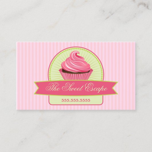 デザートのピンクのカップケーキ 名刺 (正面)