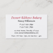デザートのリボンのカップケーキのベーカリーの名刺 名刺 (裏面)