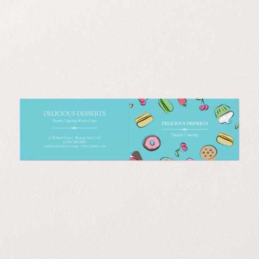 デザートの落書き-青いケータリング 名刺 (外部フラット)