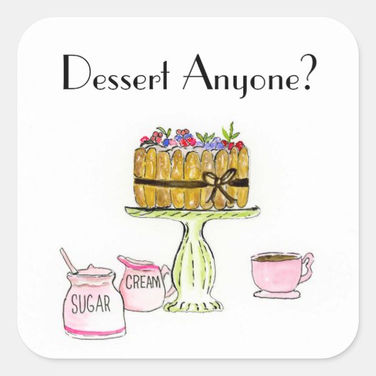 デザートは誰でも？水色シャーロットのケーキコーヒー スクエアシール (正面)