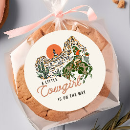 デザートウェスタン女性のカーボーイベビーシャワーステッカー ラウンドシール