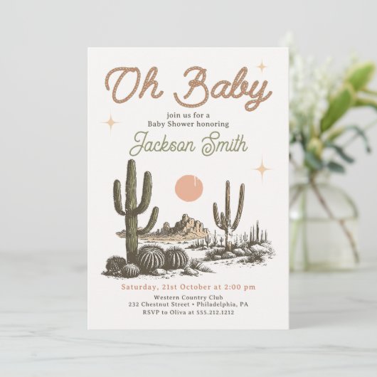デザートウエスタンカウボーイベビーシャワー招待状 招待状 (スタンド正面)