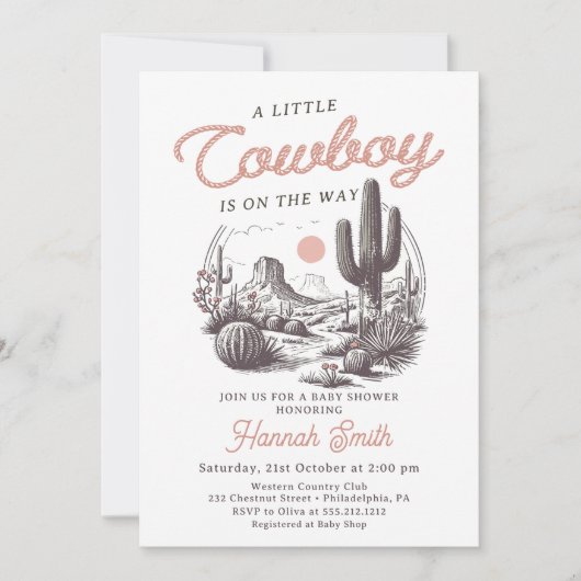 デザートウエスタンボーイベビーシャワー招待状 招待状 (正面)