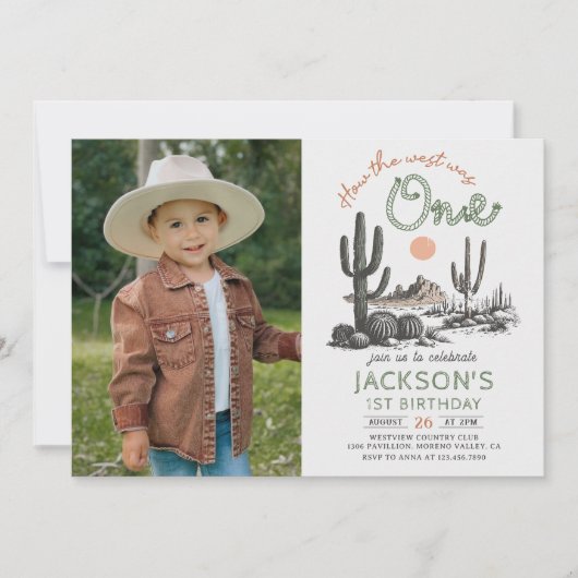 デザートウエスタンワイルドウェスト1st誕生日の写真 招待状 (正面)