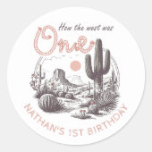 デザートウエスタンワイルドウェスト1st誕生日ステッカー ラウンドシール (正面)