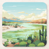 デザートオアシスグリーンビーチ湖 スクエアペーパーコースター (正面)