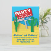 デザートオアシスプールパーティの招待状 – 編集可能カード 招待状 (スタンド正面)