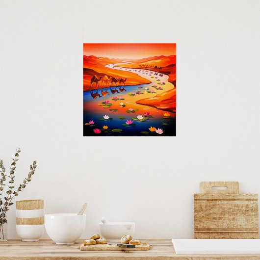 デザートオ鮮やかアシス絵を描ズとラクダ・キャラバン ポスター (キッチン)