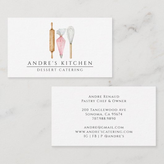 デザートカテラーウォーターカラーベイカーの道具 名刺 (正面/裏面)