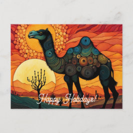 デザートカメルアットサンセットハカラフルッピーホリデー ポストカード