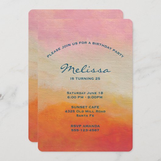 デザートカラーズ抽象芸術景観誕生日 招待状 (正面/裏面)