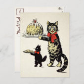 デザートクリスマスを飾るヴィンテージ猫 ポストカード (正面/裏面)