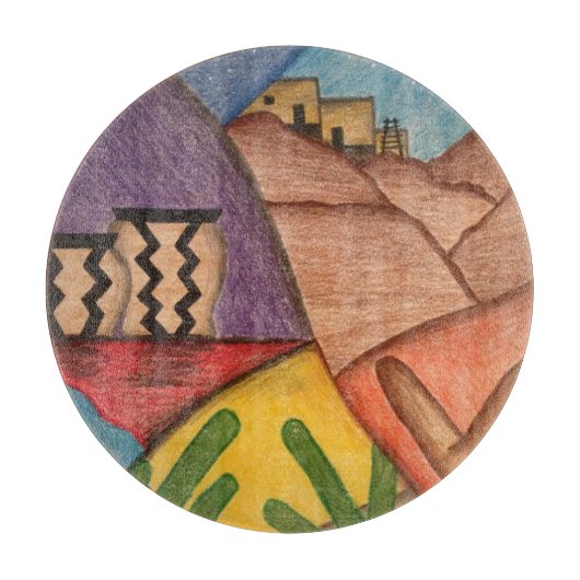 デザートサウスウエストサボスサボスフォークアート カッティングボード (正面)