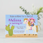 デザートサクタス、ピンク女性のカーボーイ誕生日パーティー招待状 招待状 (スタンド正面)