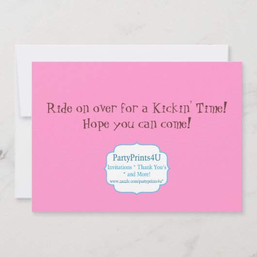 デザートサクタス、ピンク女性のカーボーイ誕生日パーティー招待状 招待状 (裏面)