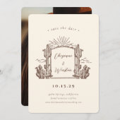 デザートサボスウエスタンモノグラム日付を保存 招待状 (正面/裏面)