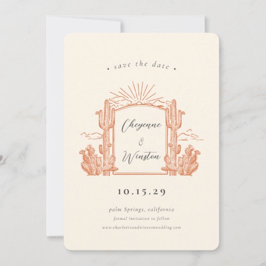 デザートサボスウエスタンモノグラム日付を保存 招待状 (正面)