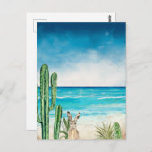 デザートサボスビーチシースケープウォーターカラーラビット ポストカード (正面/裏面)