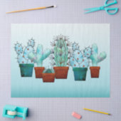 デザートサボタス植物水色デコパージュ 薄葉紙 (クラフト)