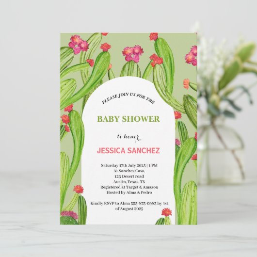 デザートサボツアーチボヘミアンウォーターカラーベビーシャワー 招待状 (スタンド正面)