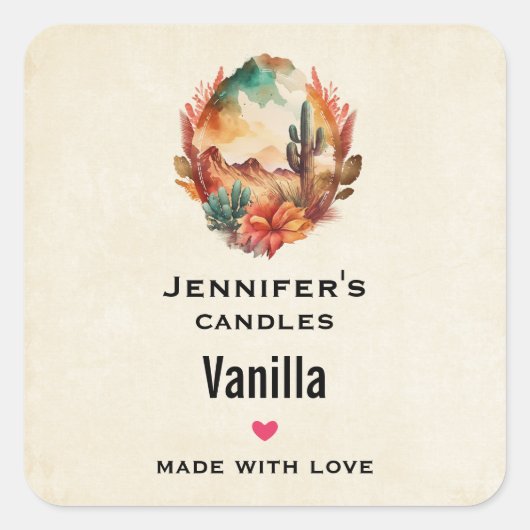 デザートサボテンとマウンテンズキャンドルビジネス スクエアシール (正面)